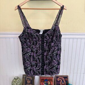 Studio 1940 Vintage 2000s Y2K Black & Purple Floral Lace corset hook Tank Top